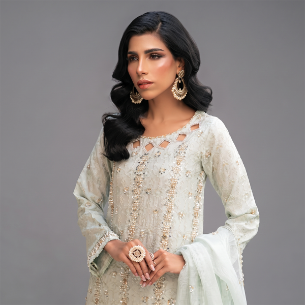 Mint Green Embroidered Net Kurta Suit