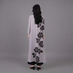 Elegant Lavender Floral Shift Dress with Black Trousers