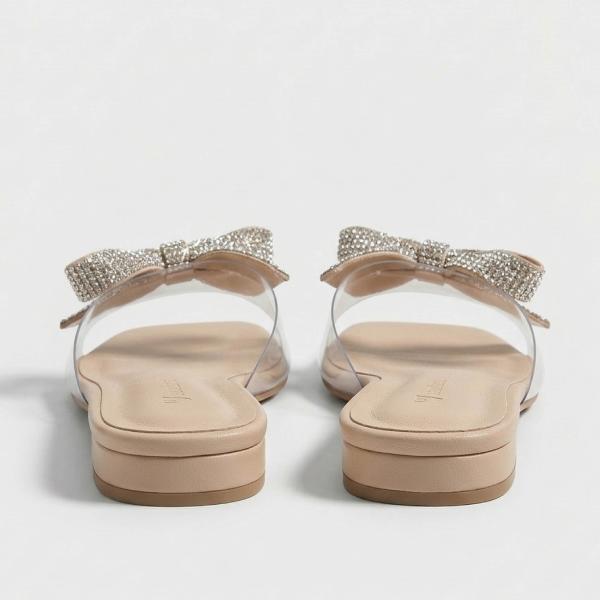 Sparkling Bow Accent Transparent Flat Sandals