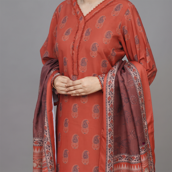 Rust Printed 3-Piece Lawn Suit