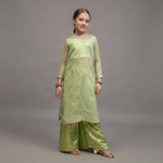 Green Embroidered Girls' Kurta & Palazzo Set