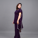 Dark Purple Embroidered Casual Suit