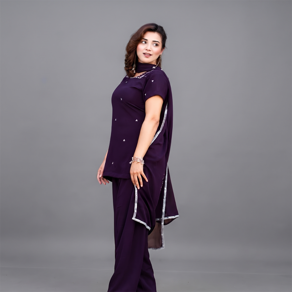 Dark Purple Embroidered Casual Suit