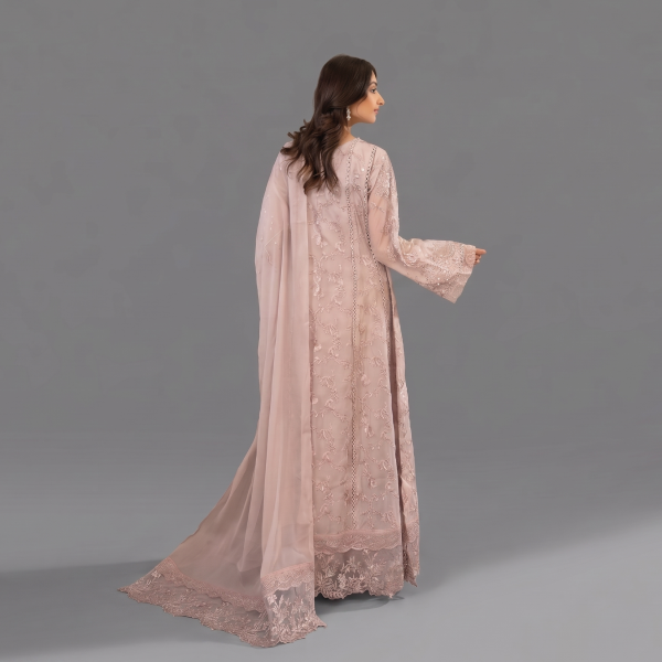 Manahil Embroidered Tea Rose Organza Festive Maxi Suit
