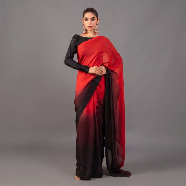 Crimson Noir Ombre Saree