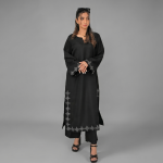 Elegant Embroidered Black Abaya with Minimalist Wide-Sleeve Detail