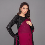 Midnight Glamour Crimson Saree