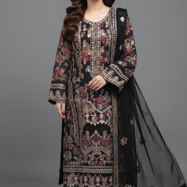 Midnight Blossom Embroidered Luxury Lawn Suit