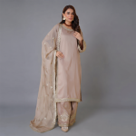 Elegant Metallic Embroidered Three-Piece Ensemble