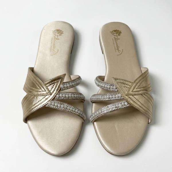 Gilded Pearl & Diamanté Flat Slides