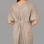 Shimmering Taupe Kaftan-Style Maxi Dress – Embellished Occasion Wear