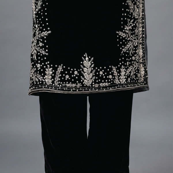 Onyx Elegance Velvet Embroidered 3-Piece Suit