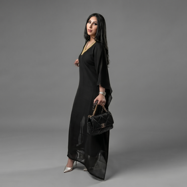 Sophisticated Black V-Neck Kaftan Dress