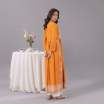 Vibrant Mustard Yellow Anarkali Tunic with Intricate White Prints