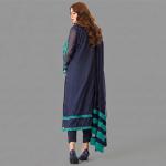Cobalt Blue Silk Ensemble with Aquamarine Floral Appliqué
