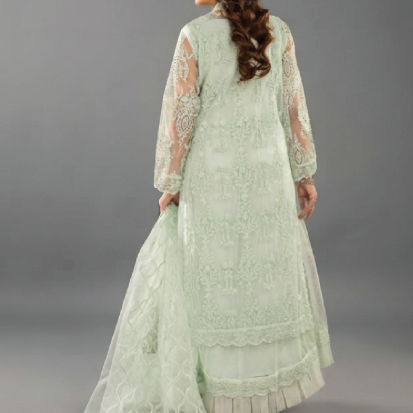 Celestial Mint Embroidered Luxury Chiffon Suit
