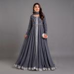 Slate Grey Embellished Maxi Dress Suit