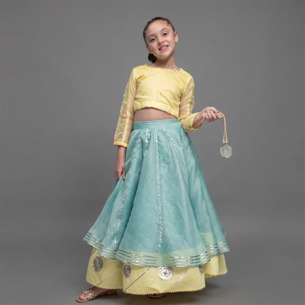Sunshine Bloom Crop Top & Layered Lehenga
