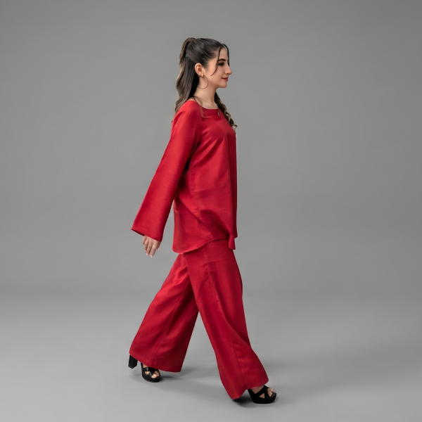 Minimalist Solid Pink Kurta & Wide-Leg Trouser Set