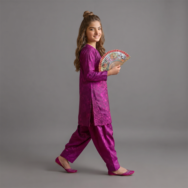 Royal Magenta Jacquard Girls’ 2-Piece Suit