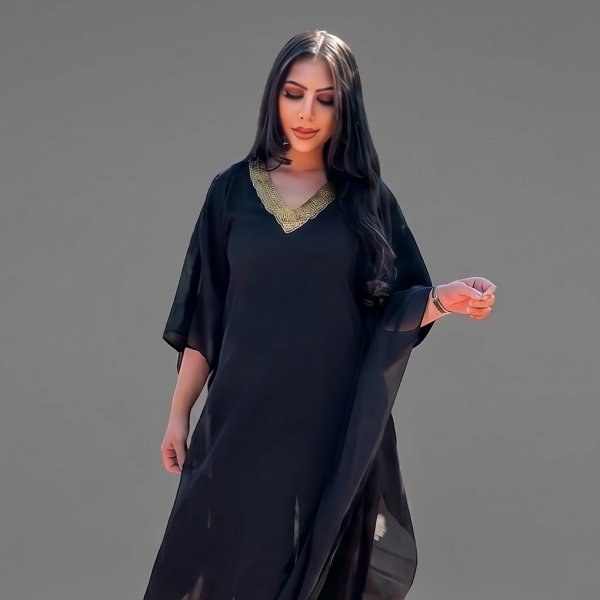 Sophisticated Black V-Neck Kaftan Dress
