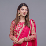 Fuchsia Embellished Saree Suit