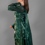 Emerald Green Minimalist Silk Co-ord Set with Floral Embellishments