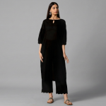 Premium Black 3-Piece Festive Suite with Monochrome Geometric Dupatta