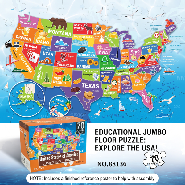 48-Piece National and World Map Puzzle for Intellectual Development toy for 3-4-5-Year-Old Babies