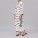 White & Black Printed Kurta Trouser Set