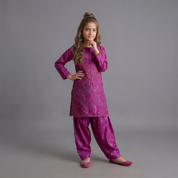 Royal Magenta Jacquard Girls’ 2-Piece Suit