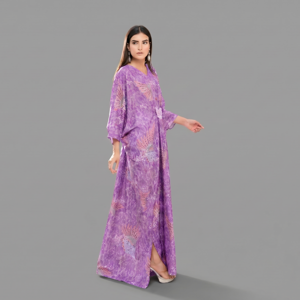 Lavender Breeze Printed Butterfly Kaftan Gown