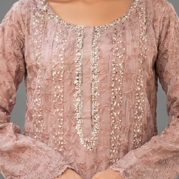 Blush Pink Embellished A-Line Kurta with Matching Dupatta