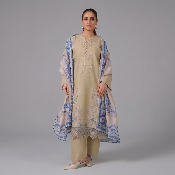 Beige Embroidered Lawn Co-ord Set