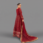 Manahil Embroidered Maroon 3-Piece Festive Organza Sharara Set