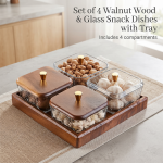 Walnut Fruit Plate Snack Storage Box Light Luxury High-end Glass Dried Fruit Plate