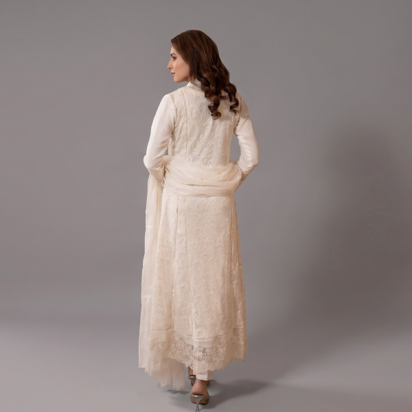 Manahil Embroidered Off-White 3-Piece Chikankari Festive Suit