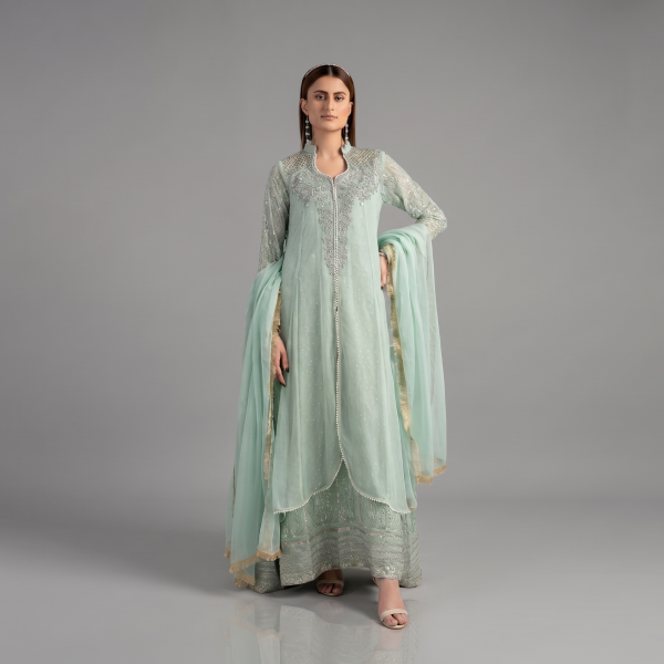Manahil Embroidered Sea Green 3-Piece Festive Anarkali Set