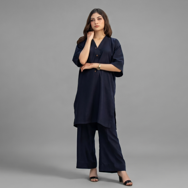 Women's Minimalist Navy Blue Co-ord Set