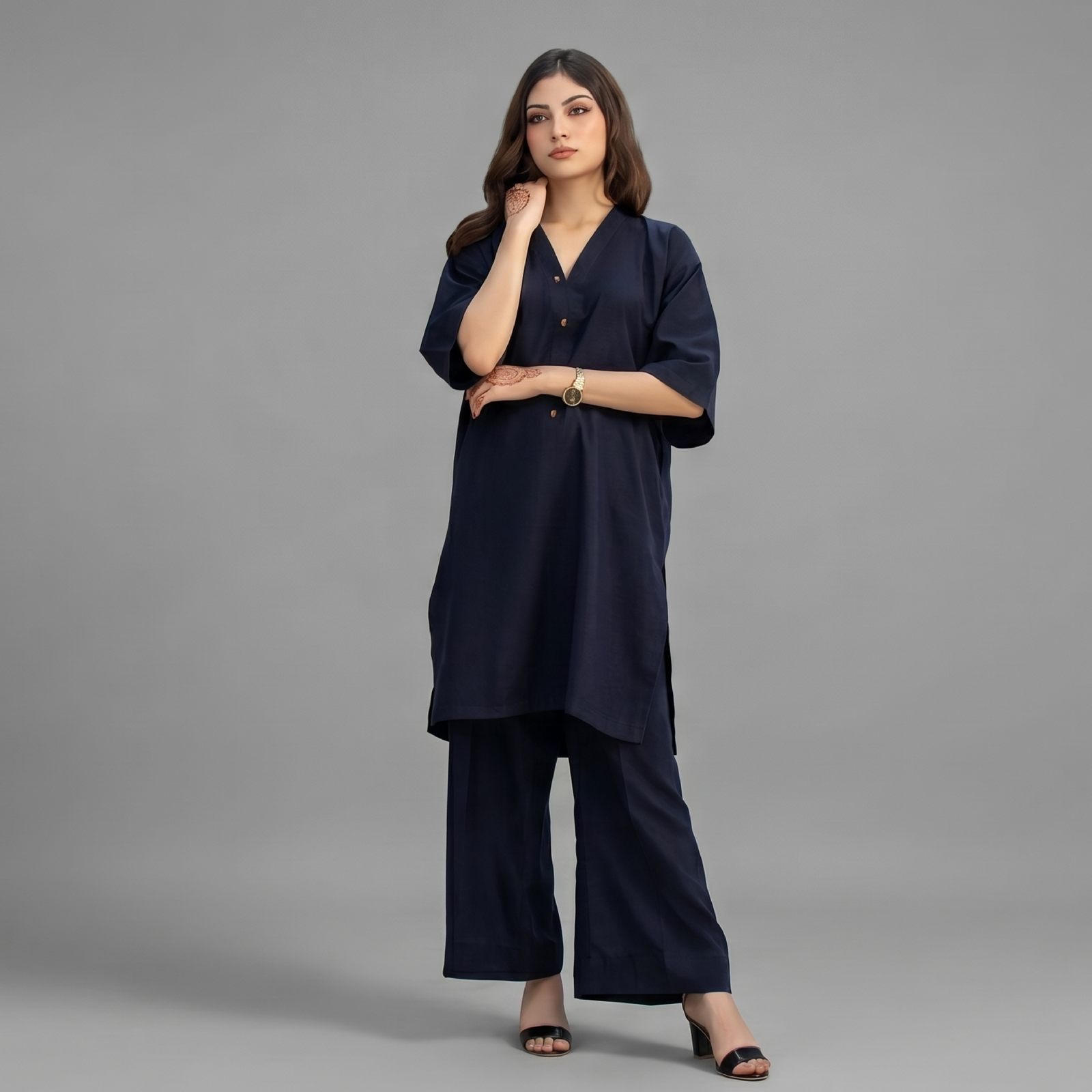 Women's Minimalist Navy Blue Co-ord Set