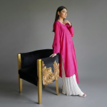 Pink Silk Kurta Set with Pleated White Sharara and Dupatta