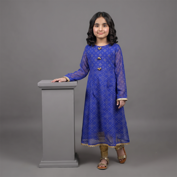 Royal Blue Embroidered Girls Suit