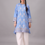 Blue Embroidered Lawn Kurta with White Trousers