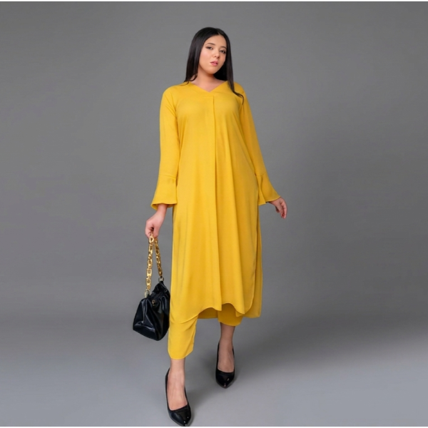 Vibrant Sunshine Yellow Contemporary Tunic & Pant Set