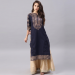 Navy and Gold Embroidered Kurta Lehenga Set