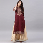 Maroon and Gold Embroidered Kurta Lehenga Set