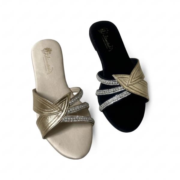Gilded Pearl & Diamanté Flat Slides