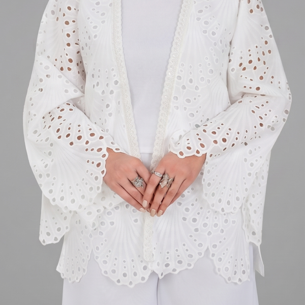 Elegant White Scalloped Eyelet Co-ord Set