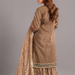 Golden Mocha Embroidered Luxury 3-Piece Gharara Suit