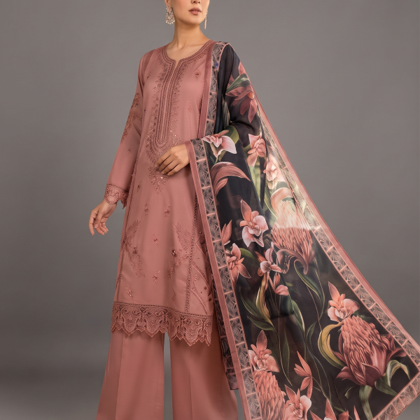 Brown Embroidered Three-Piece Suit